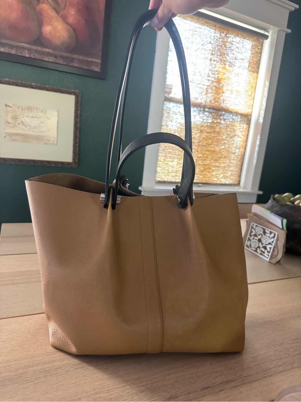 All Saints small Allington tote- Everyday Camel Tote with Black Handles